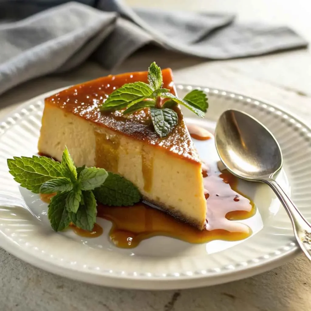 Mexican Flan Recipe: Creamy, Authentic Dessert with Caramel 9 Slice of Mexican flan served with caramel
