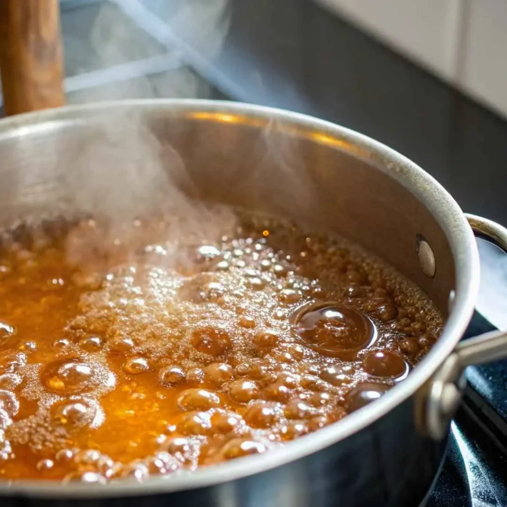 Mexican Flan Recipe: Creamy, Authentic Dessert with Caramel 7 Sugar melting into caramel in saucepan for flan
