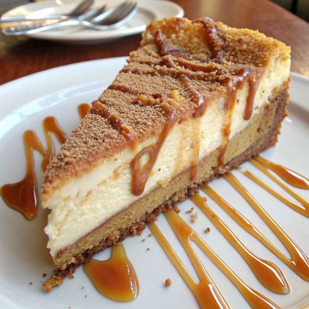 Crispy Churro Cheesecake Slice with Cinnamon Sugar Topping