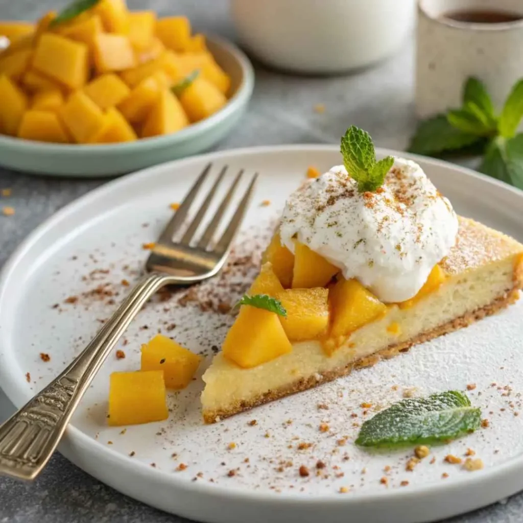 Spicy Mango Tres Leches Cake – Bold, Creamy & Unforgettable 10 Served slice of Spicy Mango Tres Leches cake