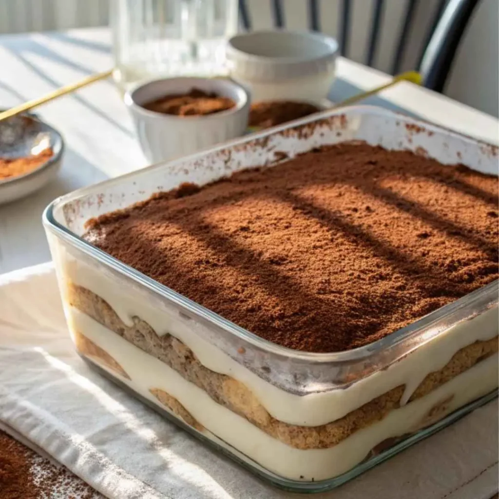 Carlota de Café – Creamy No-Bake Mexican Coffee Dessert 11 Full Carlota de Café in a glass dish