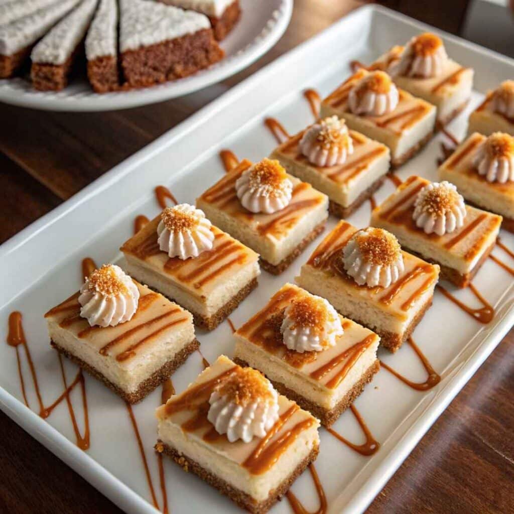 Mini Churro Cheesecake Bites and Bars with Caramel Drizzle