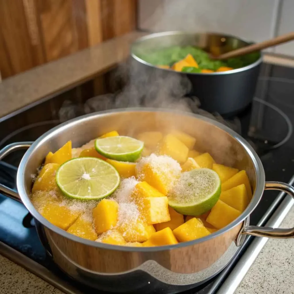 Raspados: How to Make Authentic Mexican Shaved Ice at Home 8 Cooking mango syrup for raspados