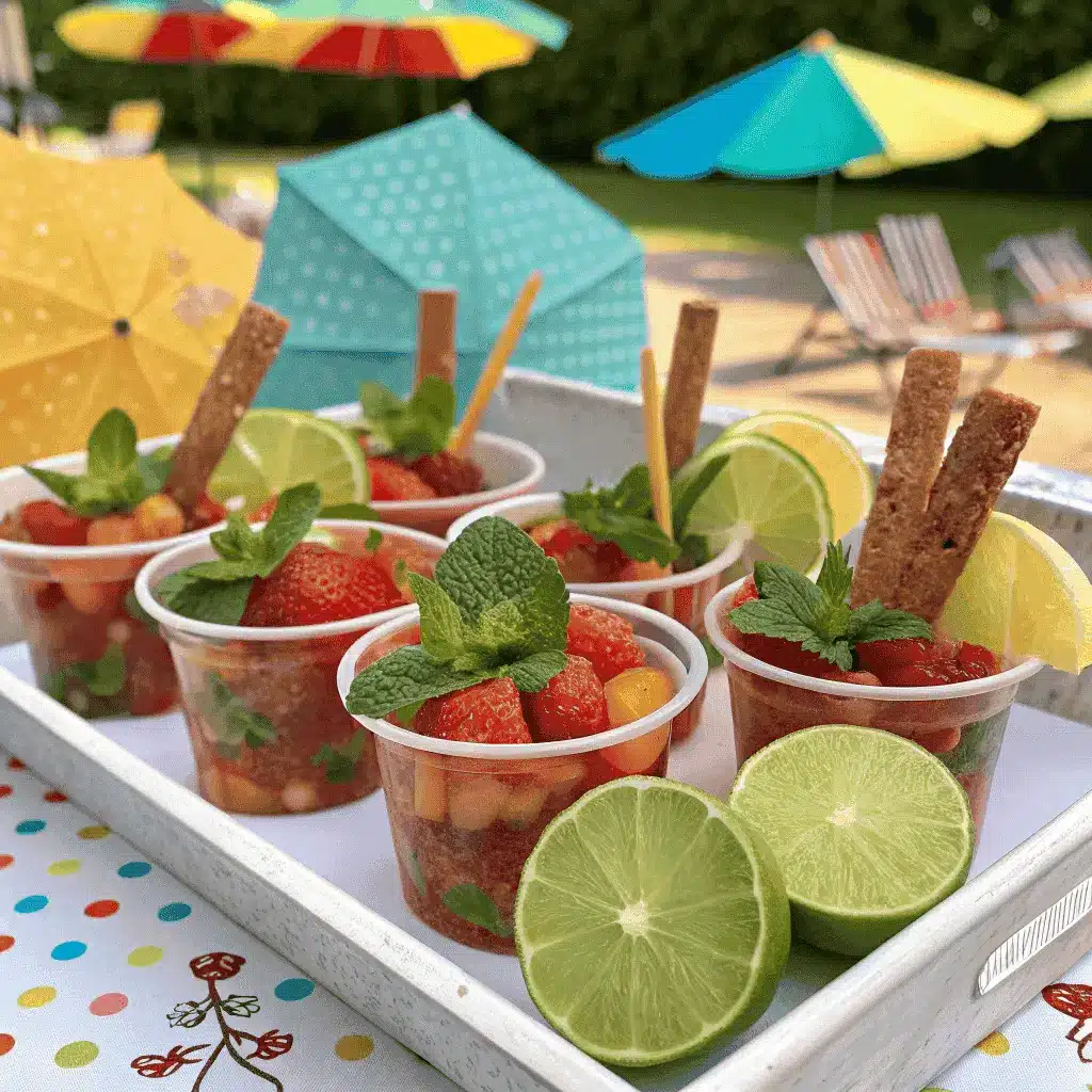 Mexican Fruit Cups – A Sweet, Tangy Street Treat You’ll Love 6 Serving Mexican fruit cups at a party