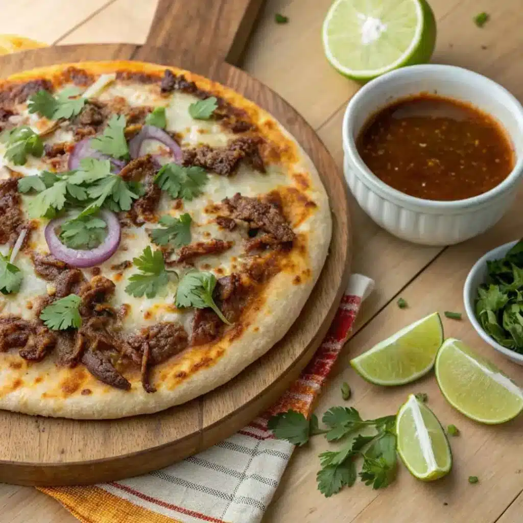 Birria Pizza Recipe: Crispy Crust, Cheesy, and Boldly Flavorful 8 Birria pizza with cheese, beef, cilantro, and consommé