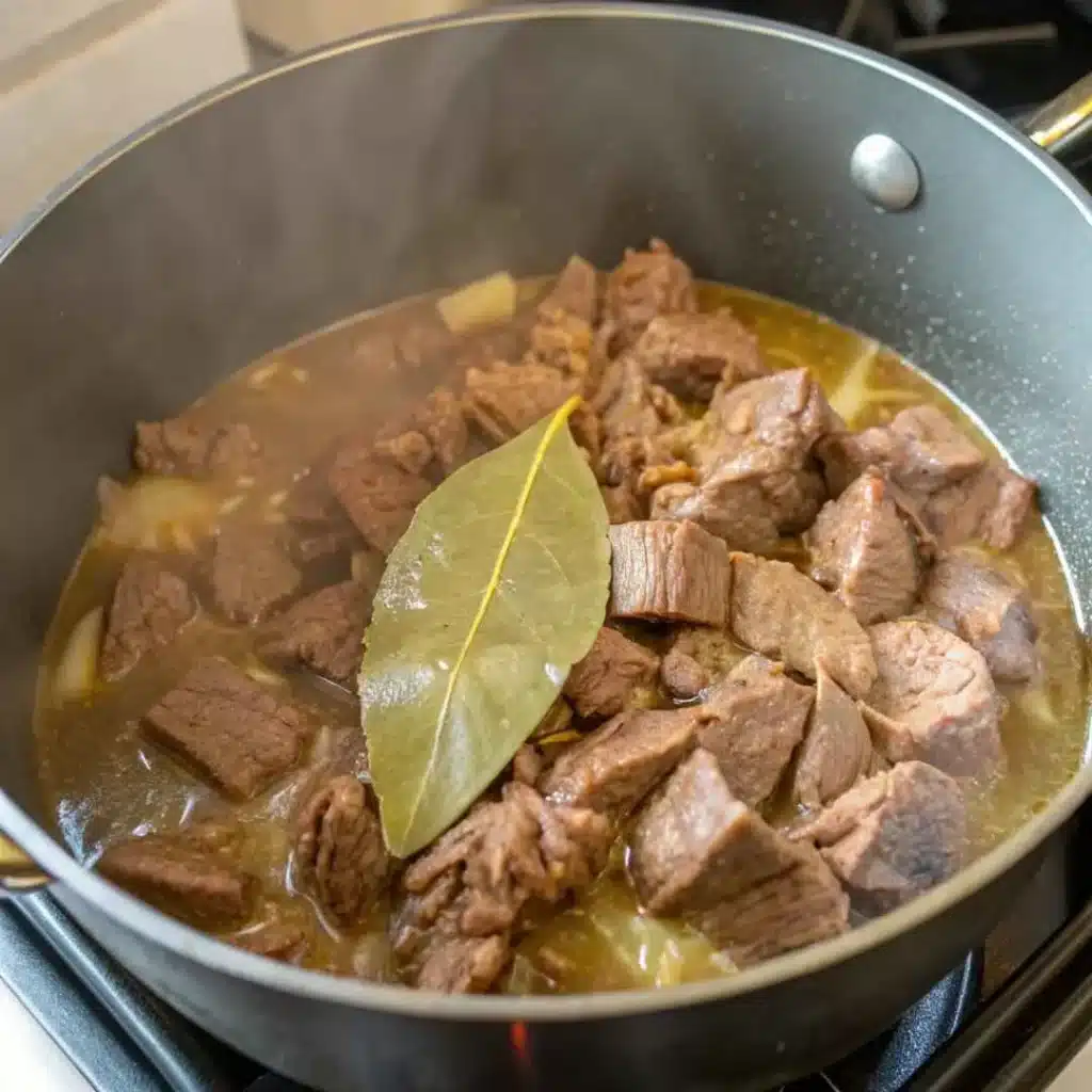 Birria Pizza Recipe: Crispy Crust, Cheesy, and Boldly Flavorful 11 Simmering birria beef for birria pizza
