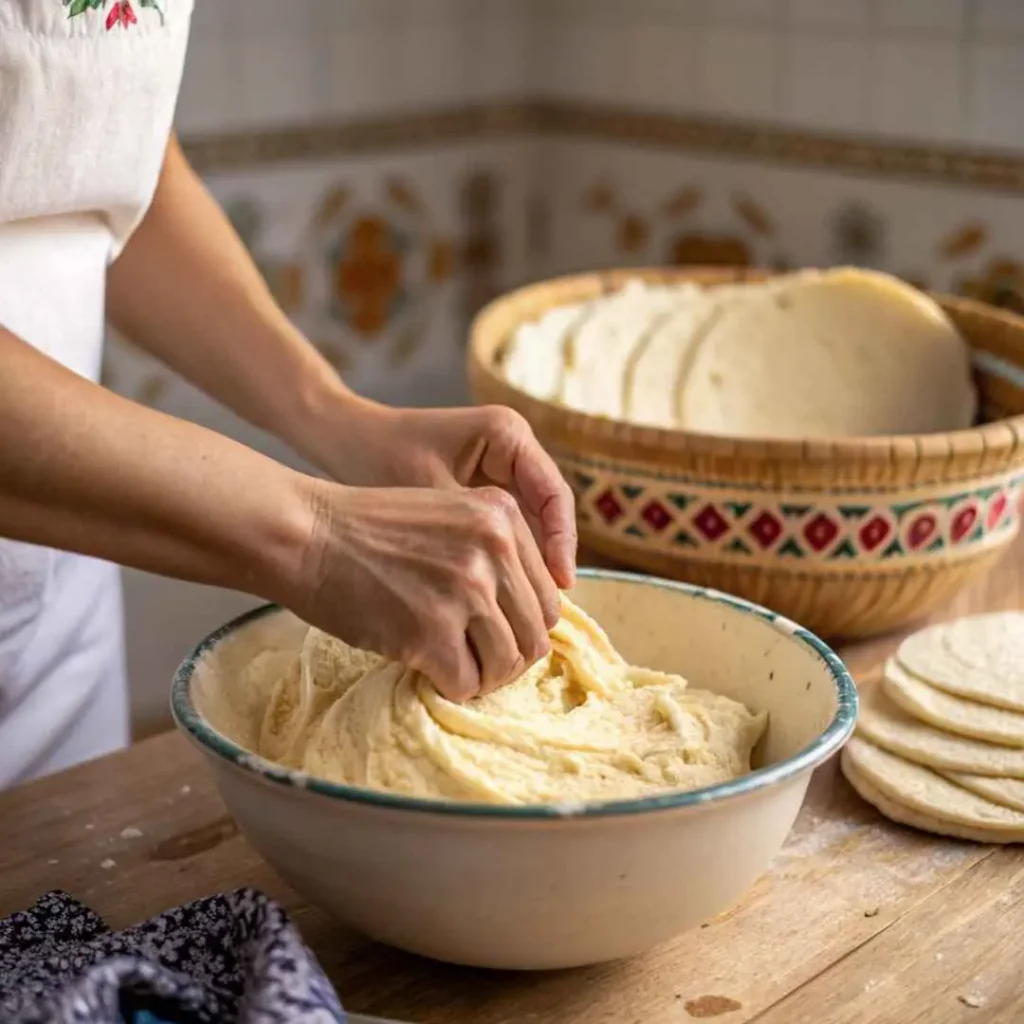 Folding cake batter in a Mexican kitchen