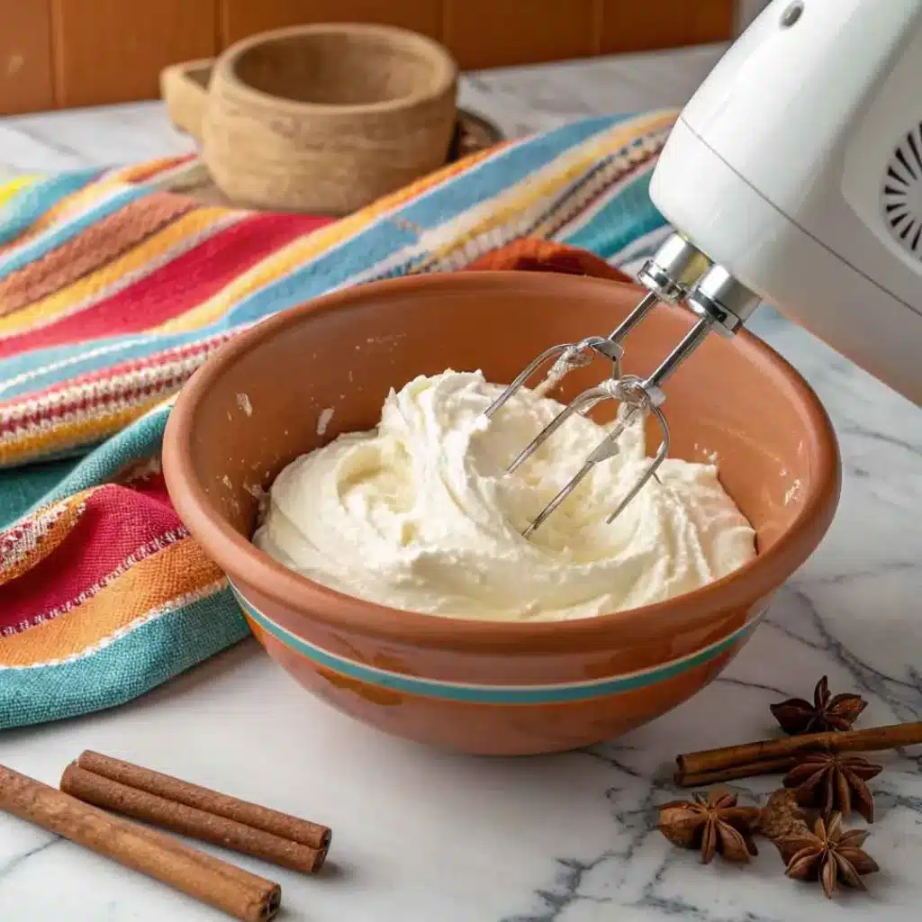 Making whipped cream in a traditional kitchen