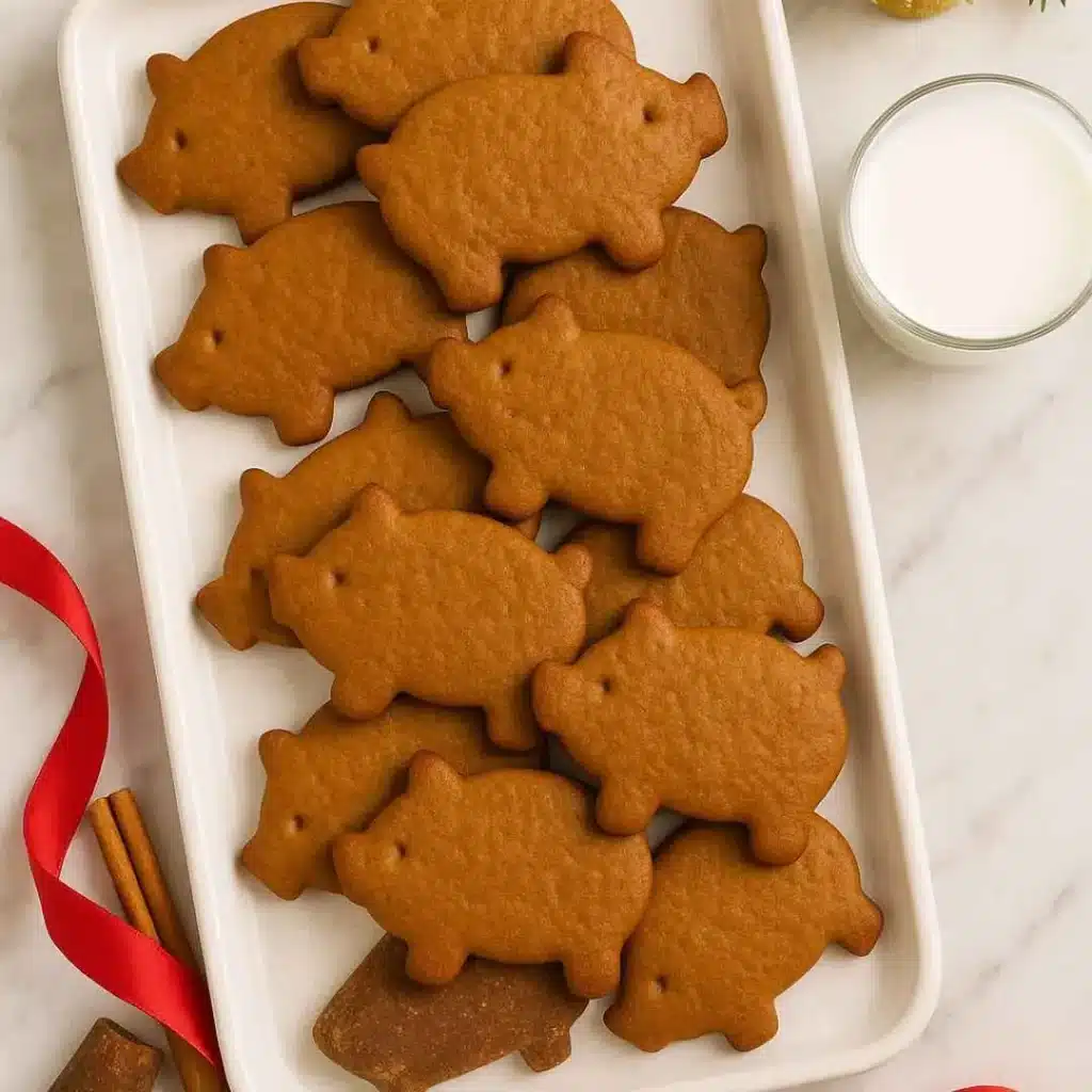 Marranitos Recipe – Soft Mexican Gingerbread Pig Cookies 8 Marranitos cookies with milk and holiday decor