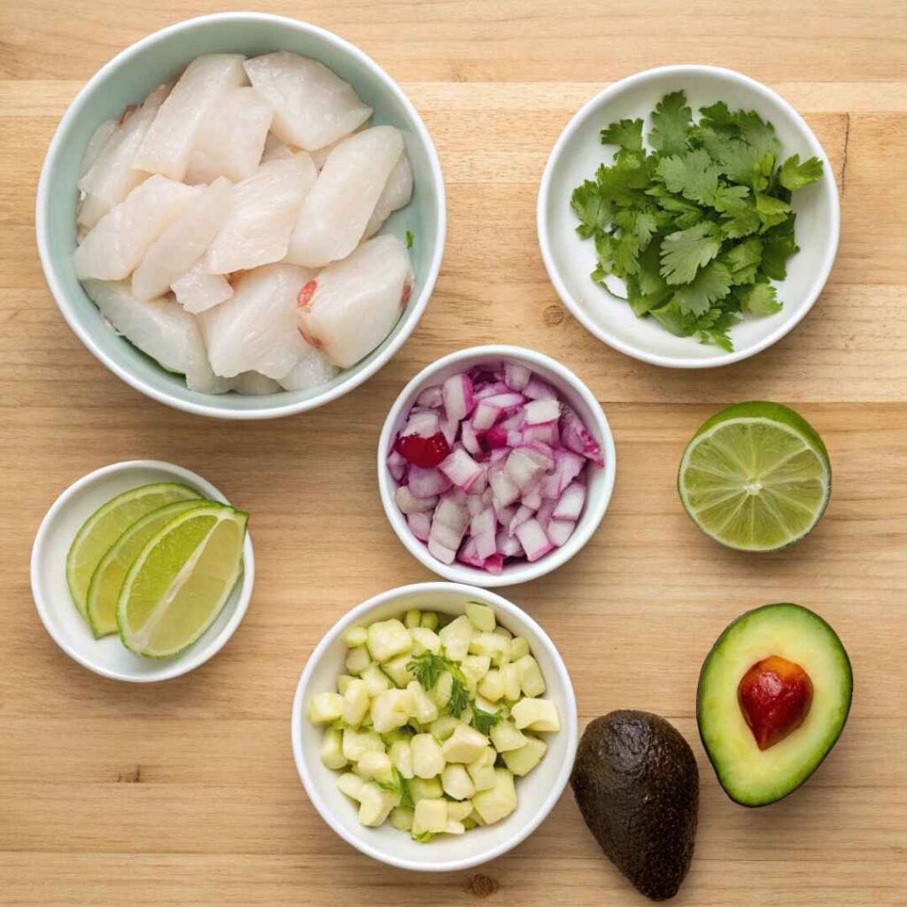 Ingredients for making fresh ceviche