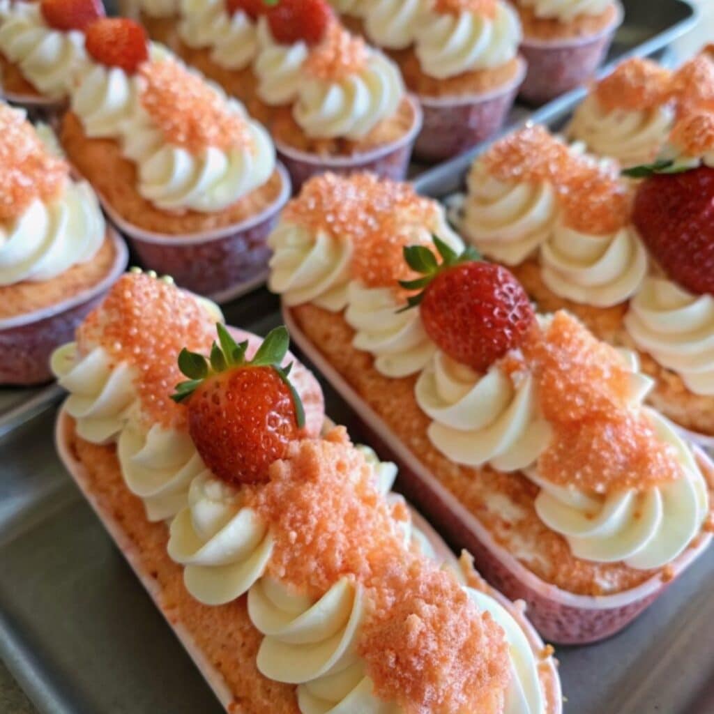 strawberry crunch tres leches mini cakes