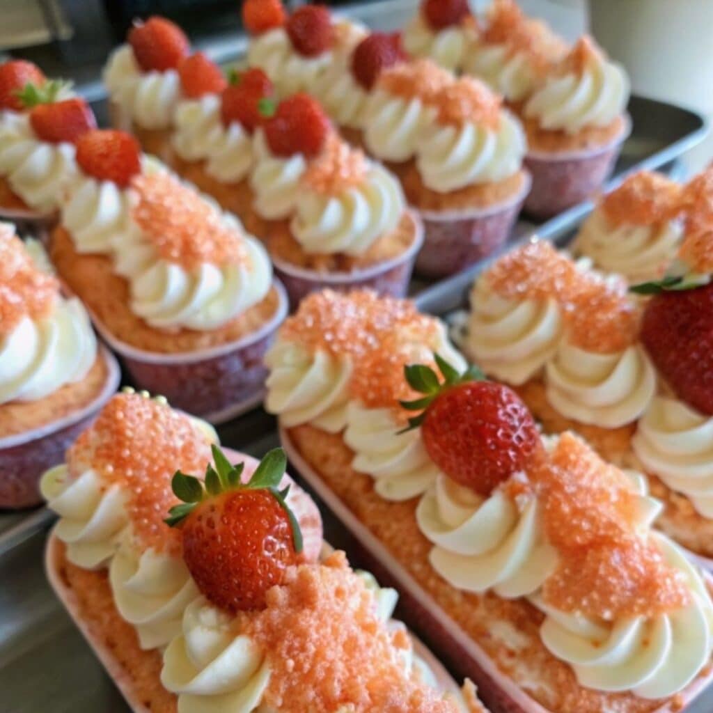 strawberry crunch tres leches mini cakes !