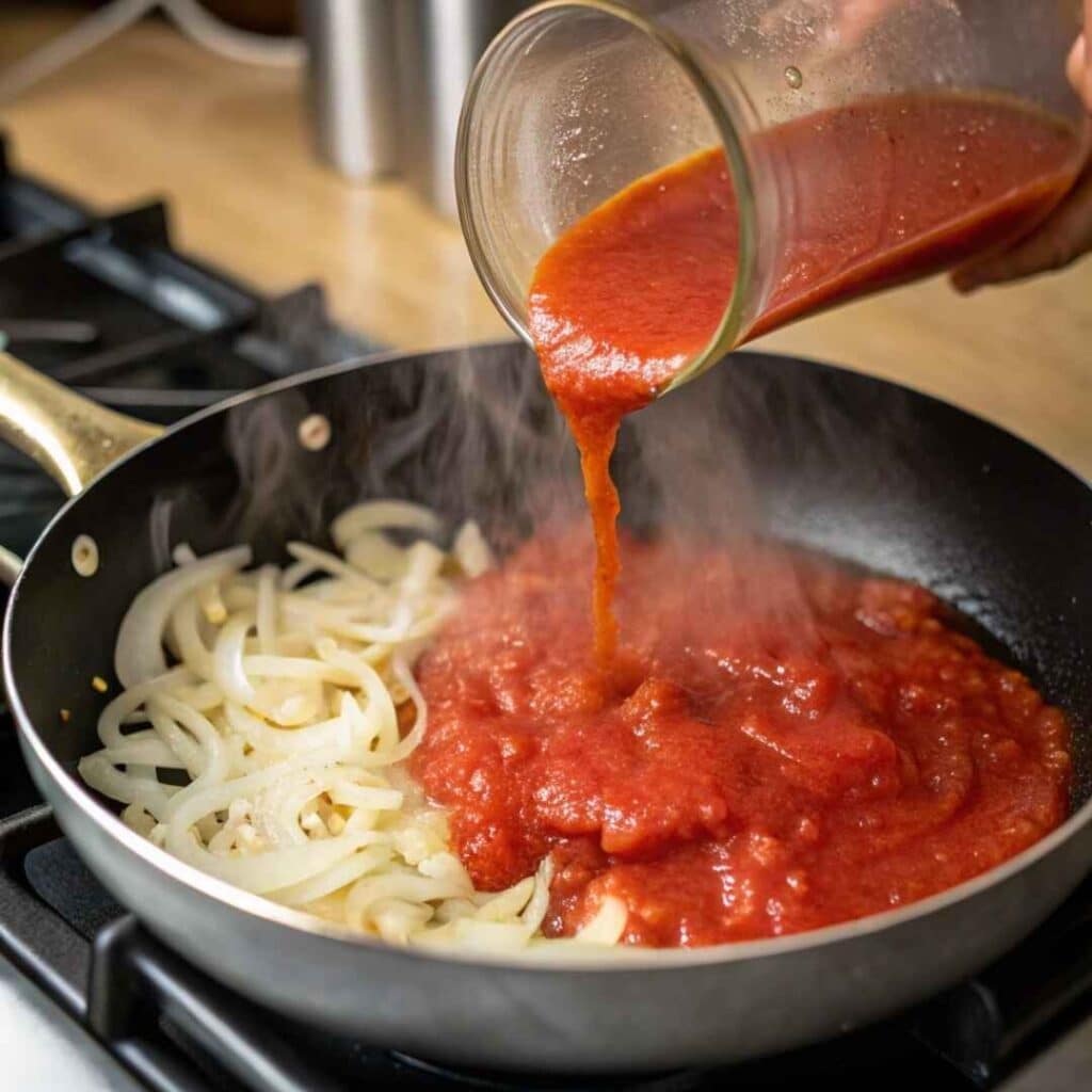 Cooking Tomato Sauce for Entomatadas