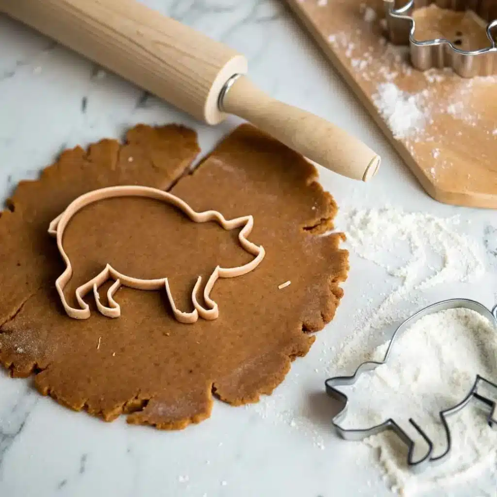 Marranitos Recipe – Soft Mexican Gingerbread Pig Cookies 6 Cutting marranitos dough with pig cookie cutter