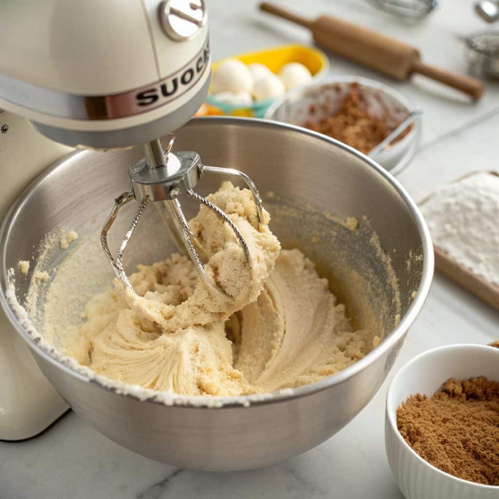 Creamed butter and sugar for cookie dough