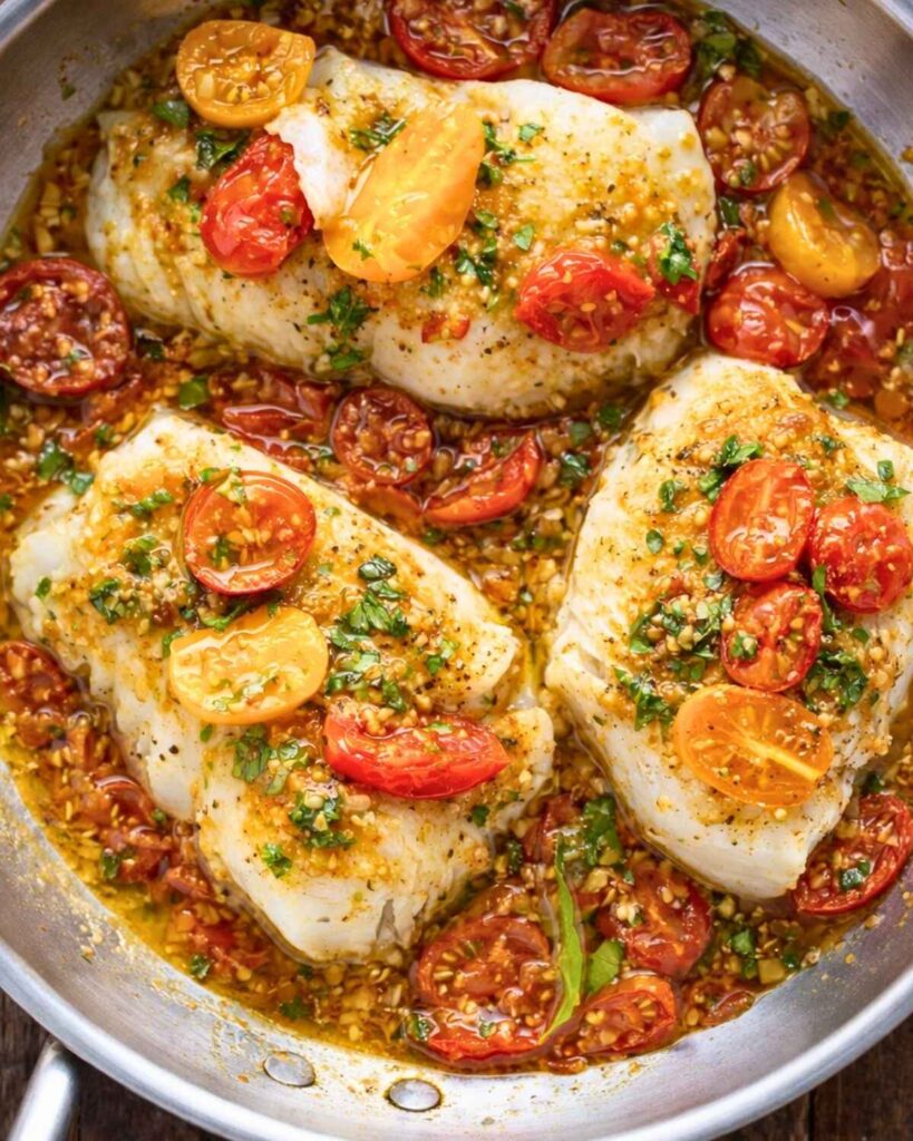 Pan-Seared Cod with Tomato Basil Sauce