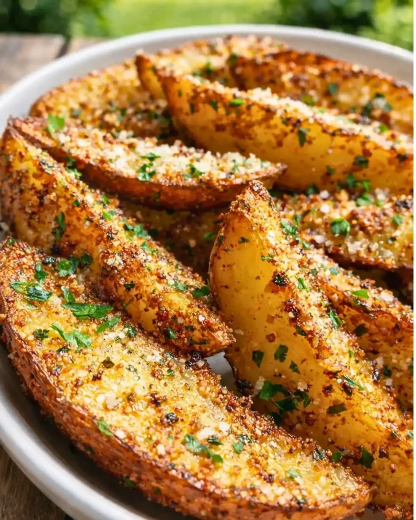 Baked Garlic Parmesan Potato Wedges 6 Crispy Baked Garlic Parmesan Potato Wedges Recipe
