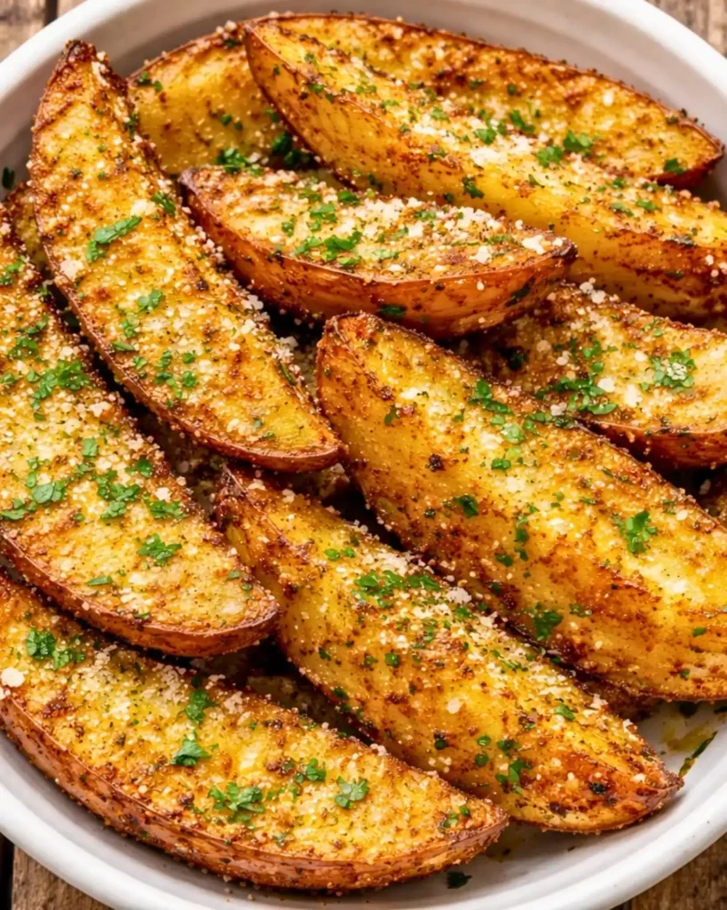 Baked Garlic Parmesan Potato Wedges 5 Crispy Baked Garlic Parmesan Potato Wedges Recipe