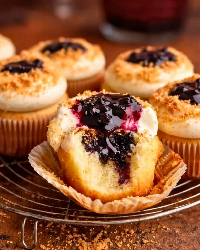 Blueberry Cheesecake Cupcakes 6 Blueberry Cheesecake Cupcakes (Soft Vanilla Cupcakes with Berry Filling)
