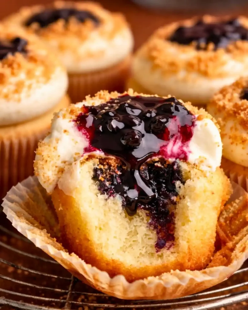 Blueberry Cheesecake Cupcakes 8 Blueberry Cheesecake Cupcakes (Soft Vanilla Cupcakes with Berry Filling)