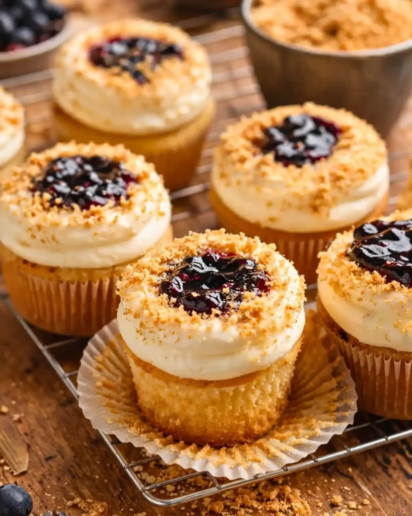 Blueberry Cheesecake Cupcakes 7 Blueberry Cheesecake Cupcakes (Soft Vanilla Cupcakes with Berry Filling)