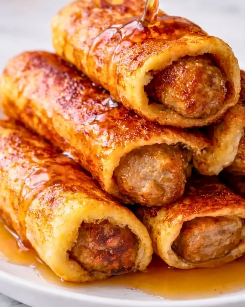 Sausage French Toast Roll-Ups 7 Sausage French toast roll-ups are a savory-sweet breakfast dish