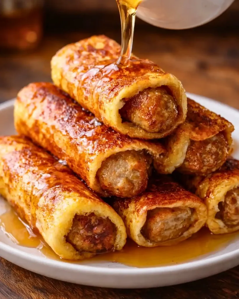Sausage French Toast Roll-Ups 6 Sausage French toast roll-ups are a savory-sweet breakfast dish