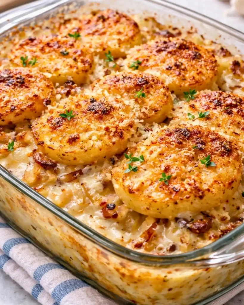 Creamy Baked Potatoes with Caramelized Onions