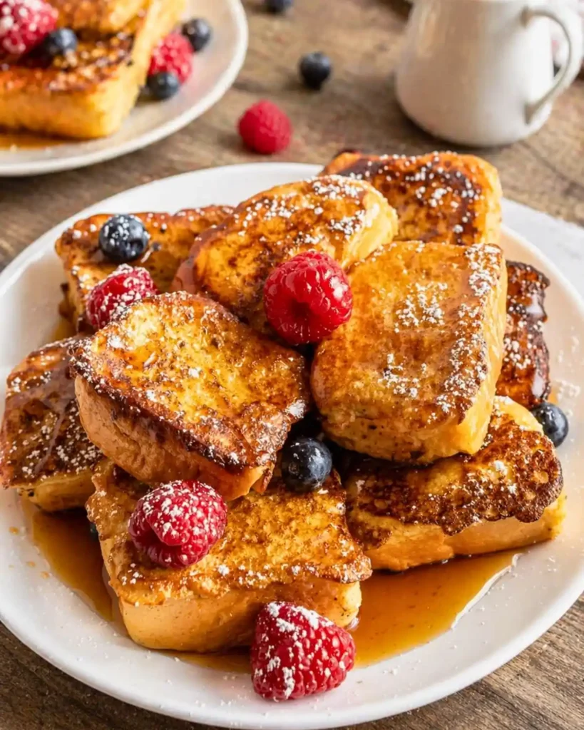 Hawaiian Roll French Toast Bites with Berries & Syrup
