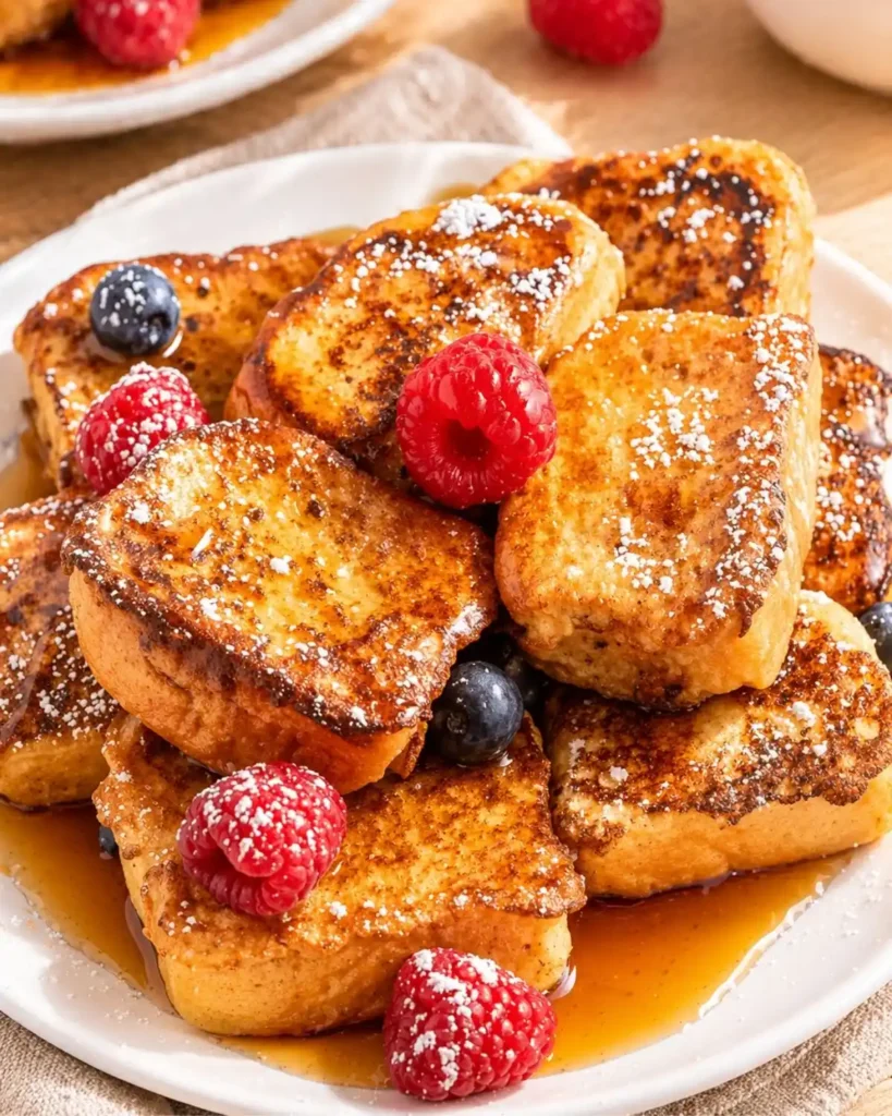 Hawaiian Roll French Toast Bites with Berries & Syrup