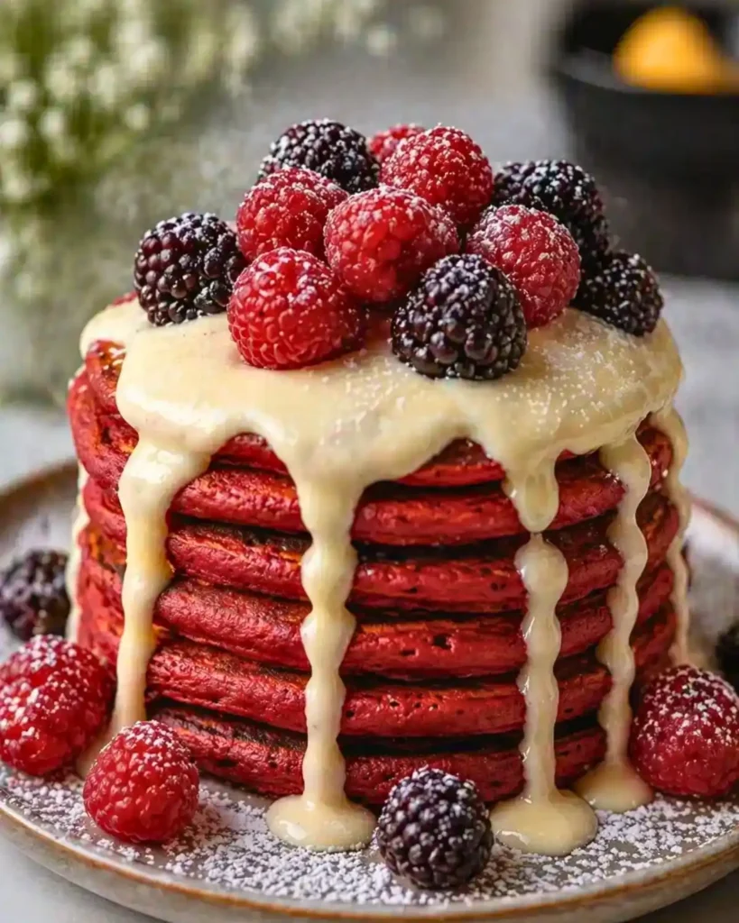 Decadent Red Velvet Pancakes