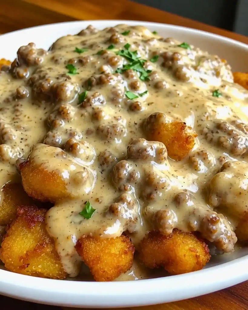 Hearty Tater Tot Breakfast Bowl with Sausage Gravy
