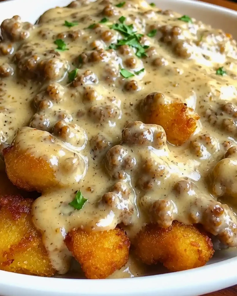 Hearty Tater Tot Breakfast Bowl with Sausage Gravy