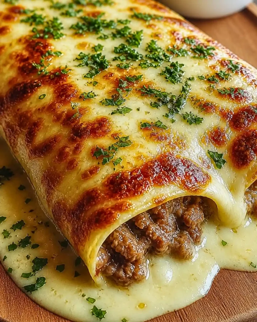 Cheesy Beef Enchiladas with Creamy White Sauce