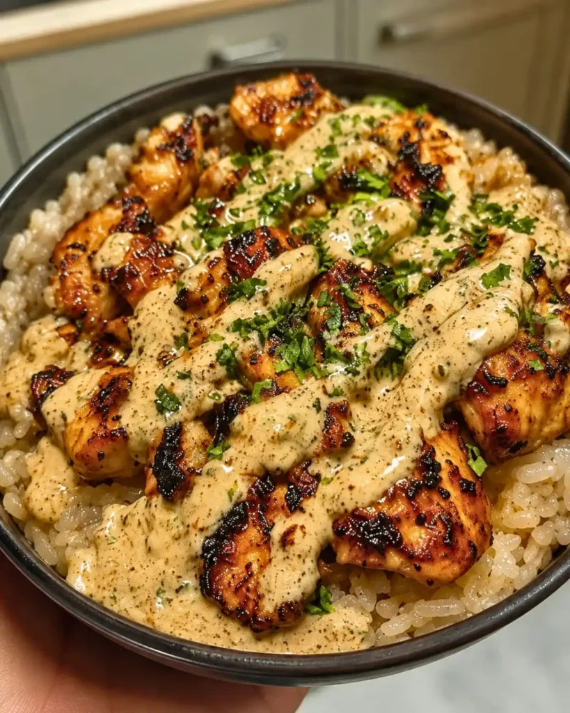 Honey Sriracha Chicken Rice Bowls with Creamy Lime Sauce