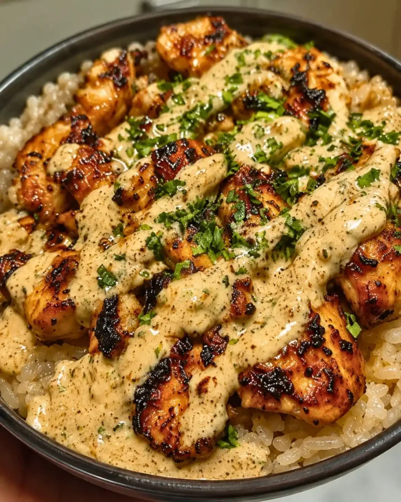 Honey Sriracha Chicken Rice Bowls with Creamy Lime Sauce