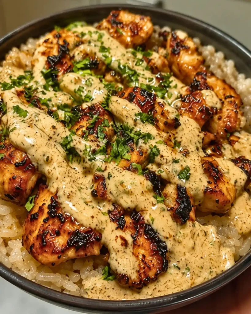 Honey Sriracha Chicken Rice Bowls with Creamy Lime Sauce