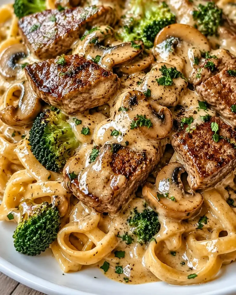 Smoky Parmesan Steak Linguine with Broccoli and Mushrooms 6 Smoky Parmesan Steak Linguine with Broccoli and Mushrooms