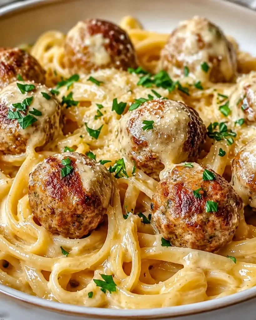 Parmesan Linguine & Garlic Butter Meatballs