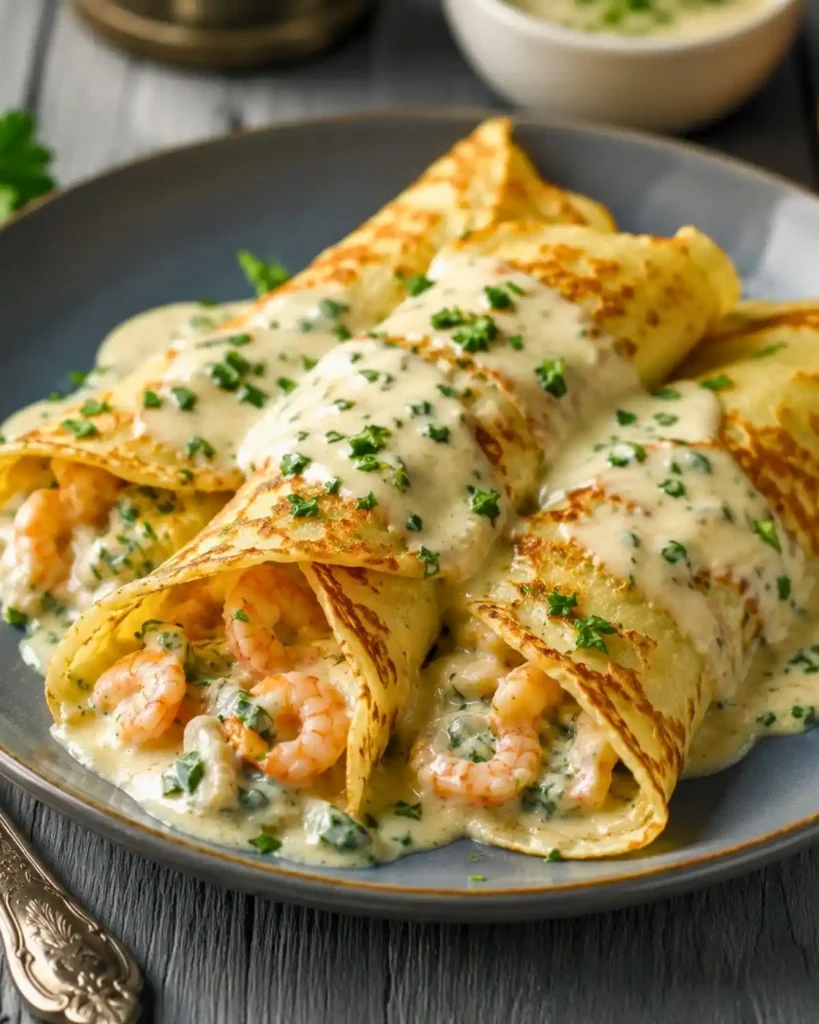 Delightful Seafood Crepes with Creamy Bechamel Sauce 6 Seafood Crepes with Bechamel Sauce