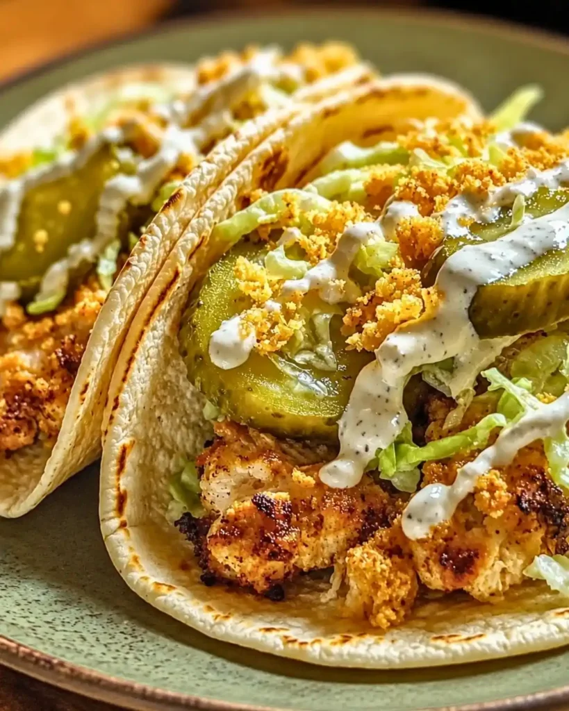 Dill Pickle Ranch Smash Chicken Tacos with Crispy Cheese Lace 6 Dill Pickle Ranch Smash Chicken Tacos with Crispy Cheese Lace