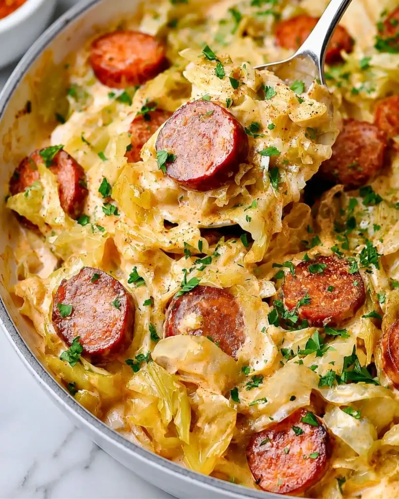 Keto Cajun Sausage Cabbage Alfredo