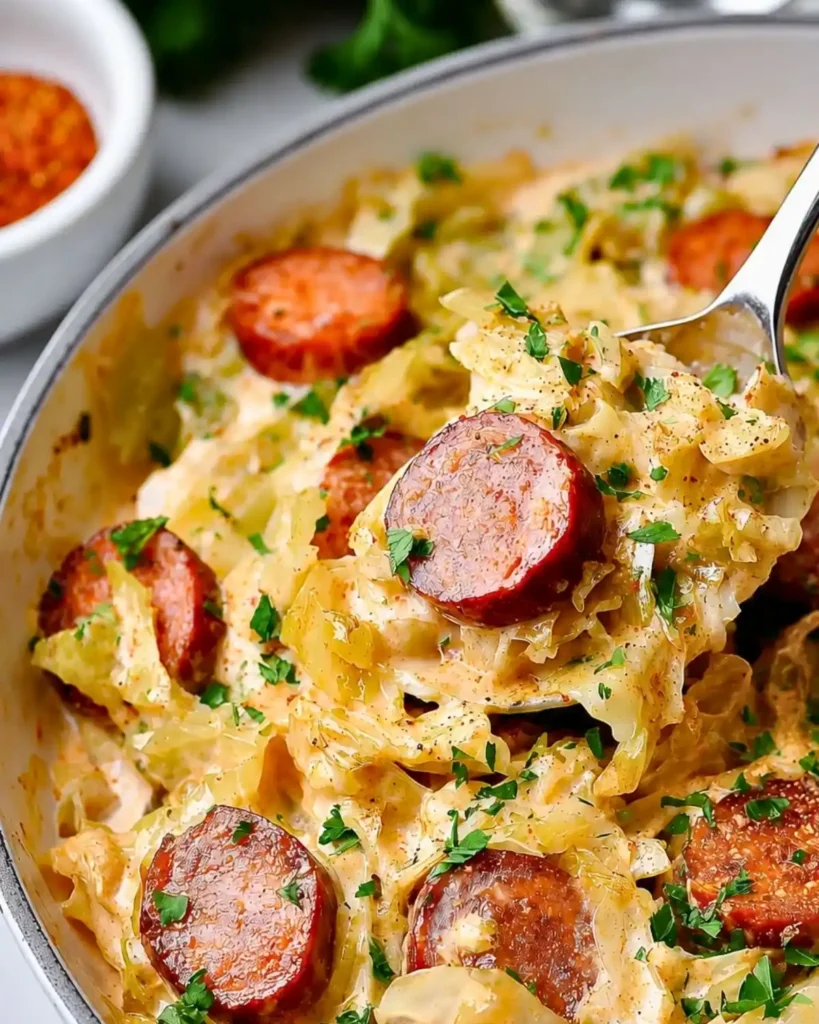 Keto Cajun Sausage Cabbage Alfredo