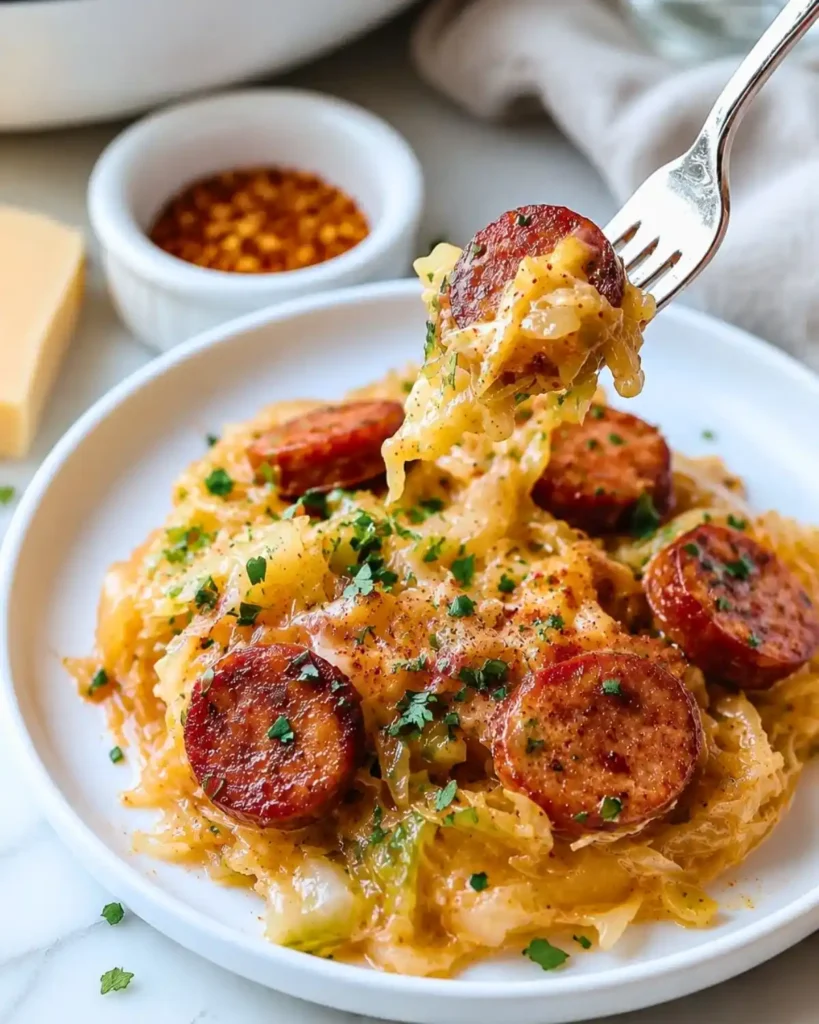 Keto Cajun Sausage Cabbage Alfredo