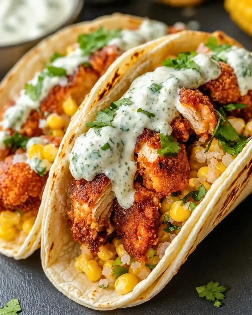 Crispy Fried Chicken Street Corn Tacos with Jalapeño Lime Ranch 8 Crispy Fried Chicken Street Corn Tacos with Jalapeño Lime Ranch