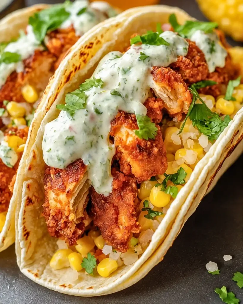 Crispy Fried Chicken Street Corn Tacos with Jalapeño Lime Ranch 6 Crispy Fried Chicken Street Corn Tacos with Jalapeño Lime Ranch