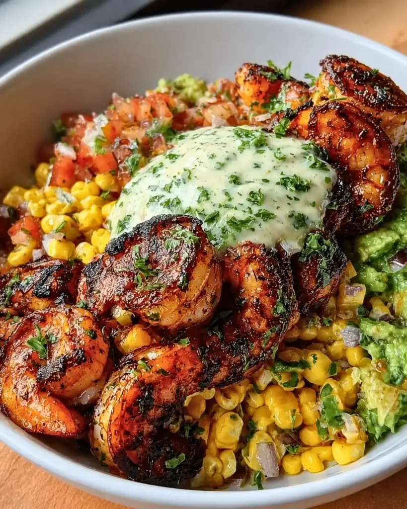 Easy Grilled Shrimp Bowl With Avocado & Corn Salsa