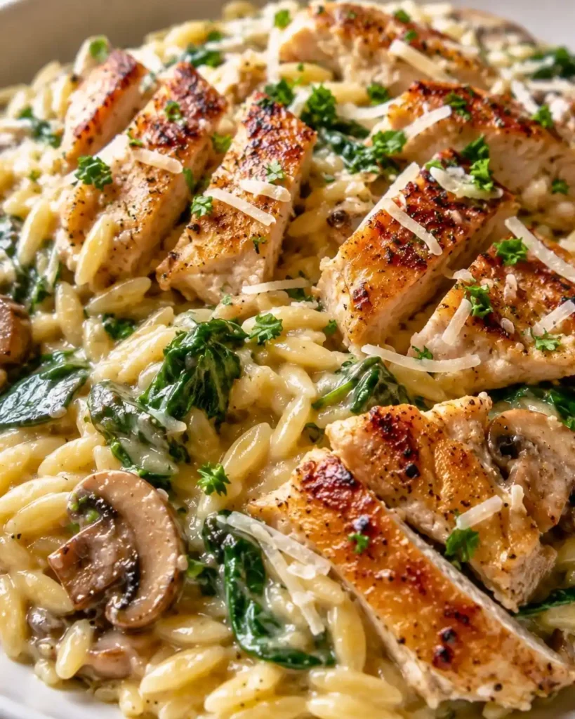One-Pan Creamy Spinach Mushroom Orzo with Chicken 7 One-Pan Creamy Spinach Mushroom Orzo with Chicken