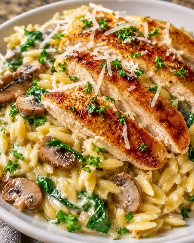 One-Pan Creamy Spinach Mushroom Orzo with Chicken 8 One-Pan Creamy Spinach Mushroom Orzo with Chicken