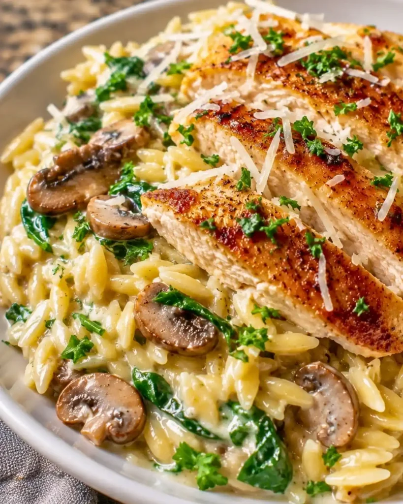 One-Pan Creamy Spinach Mushroom Orzo with Chicken 6 One-Pan Creamy Spinach Mushroom Orzo with Chicken